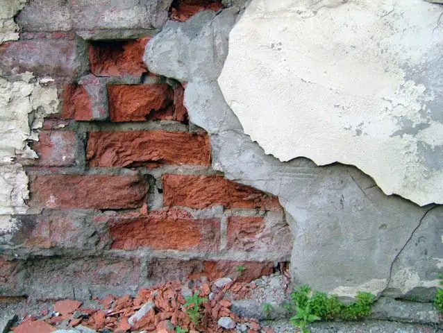 crumbling wall and bricks