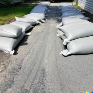 concrete driveway with concrete bags on it