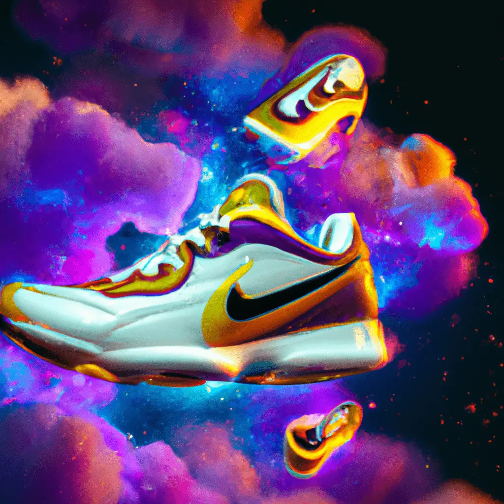 colorful nike shoes fly in space