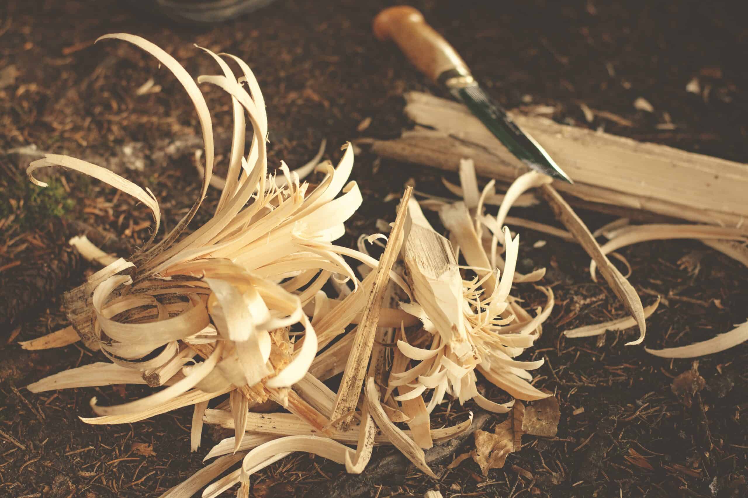 wood chips and tools