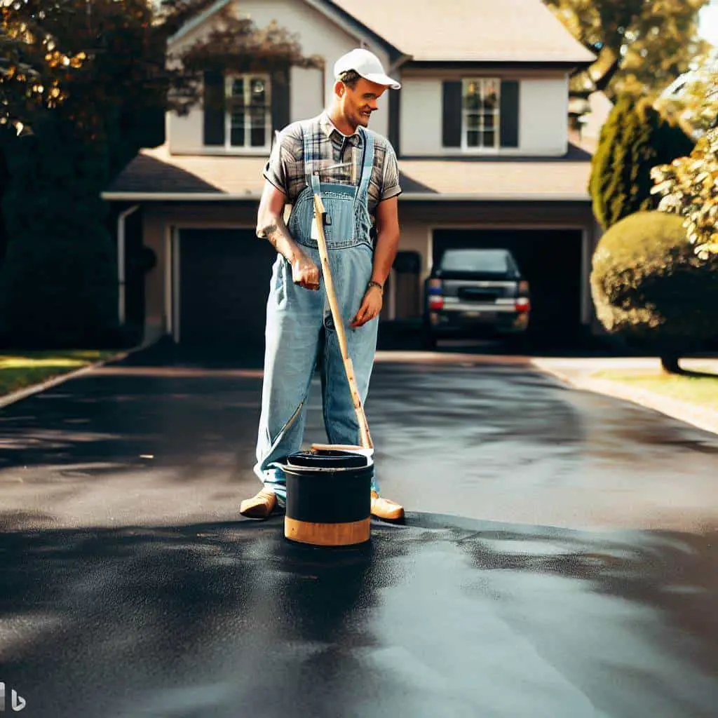 homeowner sealing his driveway